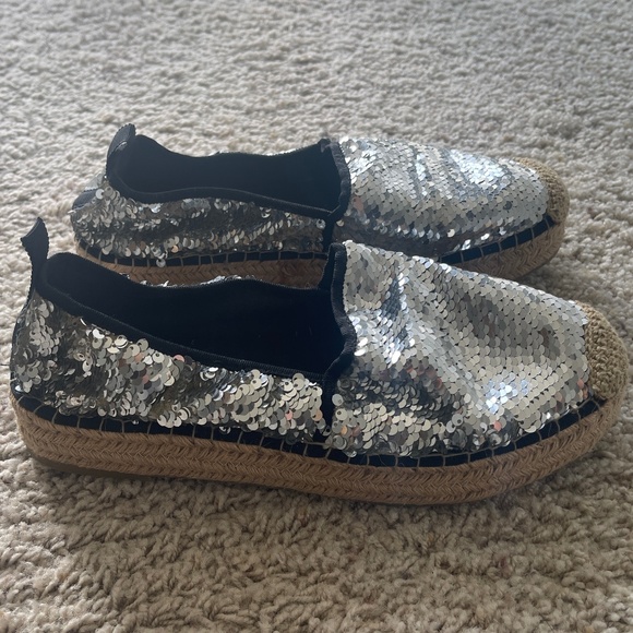ZARA Silver Sequin Espadrilles Size 39 Gently Loved - Picture 5 of 8
